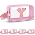 Vodolo Initial Makeup Bag,Letter Y Cute Clear Monogrammed Cosmetic Travel Bag for Womens Girls,Personalized Pink Aesthetic Traveling Make Up Organizer Bag for Beach,Waterproof Toiletry Bag