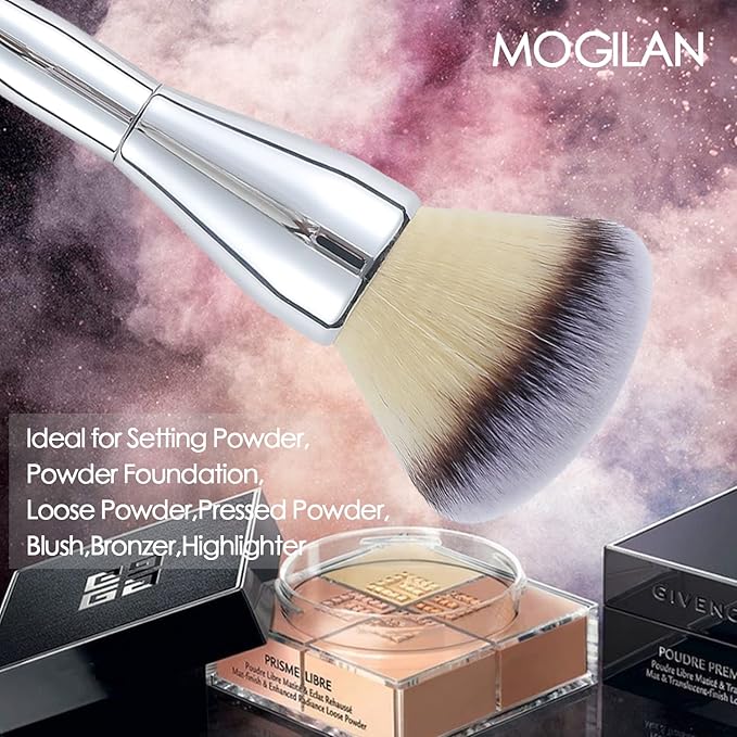 MOGILAN Powder Brush Large Foundation Brush for Pressd Powder Premium Fluffy Synthetic Kabuki Makeup Brush Perfect For Blending Buffing with Loose Powder Liquid Foundation Full Coverage