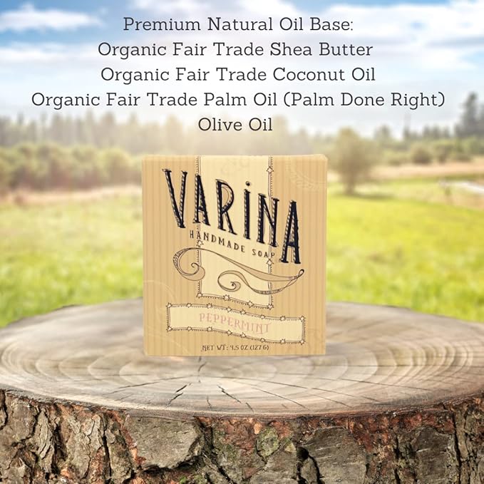 Varina Organic Peppermint Bar Soap - Gentle Cleansing for Sensitive Skin, Herbal and Mint - 3 Pack