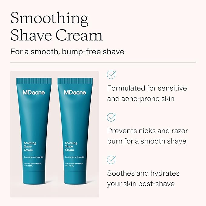 MDacne Shaving Cream for Acne-Prone Skin, Oil-Free, 2 Pack