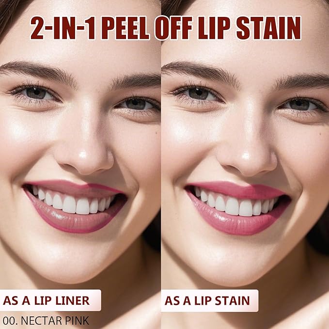 QCMME Lip Liner Stain Peel Off with Tweezer, Long Lasting Matte Lip Tattoo, Highly Pigmented Color Lip Tint Makeup, Waterproof, Transfer-proof Lipstain for Women, for All Skin Types