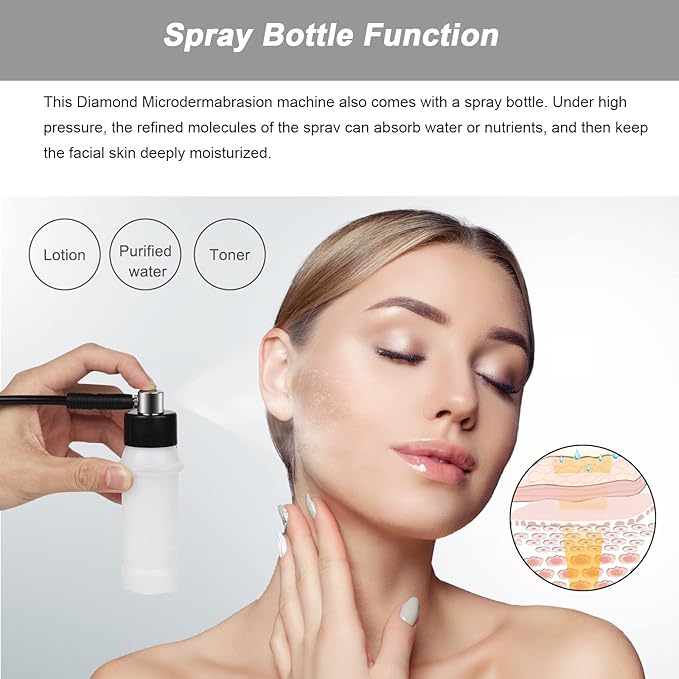 AIMENGXI Diamond Microdermabrasion Machine Professional Plus, 3 in 1 Pink Diamond Dermabrasion Facial Beauty Equipment Skin Care for Vacuum Blackhead Removal & Spray, Suction Power 0-70 cmHg