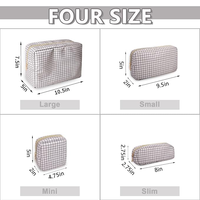 UIXIZQ Mini Makeup Pouch for Purse, Nylon Travel Toiletry Organizers Small Cosmetic Bag for Women Girl, Checkered Cute Zipper Coin Purse Preppy Storage Bag for School Work(Mini-Checkered)
