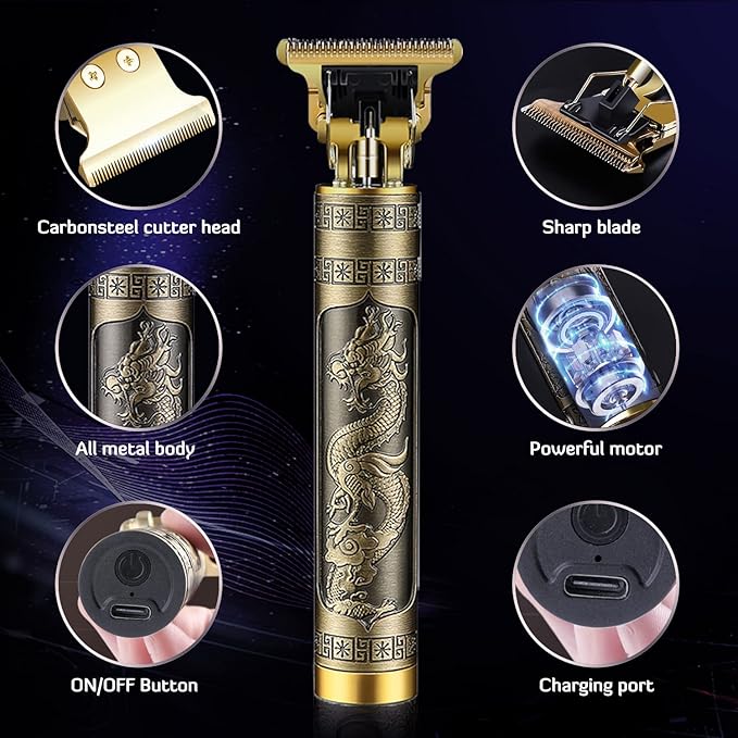 PXLISIE Professional Cordless Hair Trimmer, T-Blade Clippers for Men, Zero Gapped Rechargeable Beard Trimmer, Hair Cutting Kit With Guide Combs, Ear Spoon Tool Set