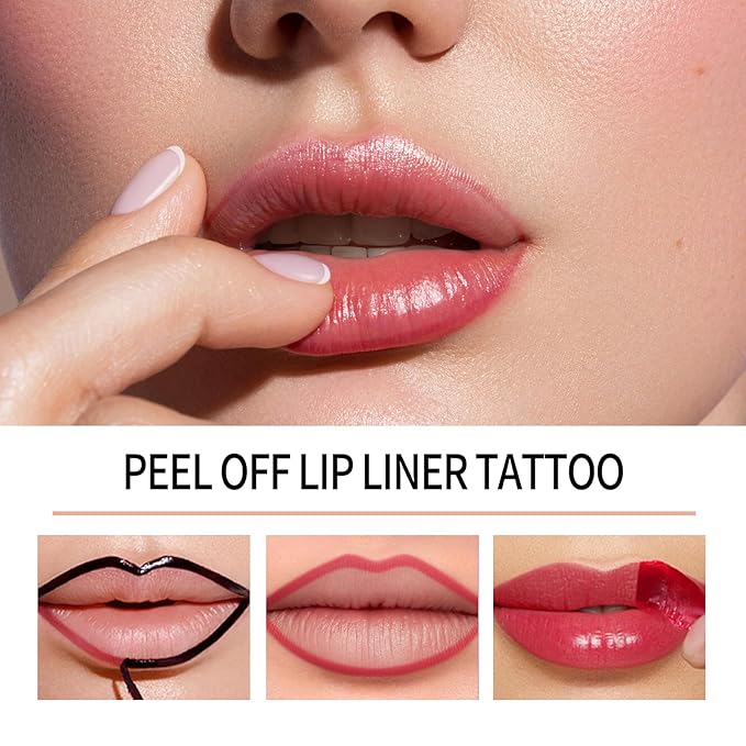 BANGFENG 4Pcs Peel Off Lip Liner Stain Set - Long-Lasting, Smudge-Proof, Waterproof Nude Matte Lip Tint, Non-Fading Peel Off Lip Color, Effortless Precision & Full Coverage, 24H Color Hold