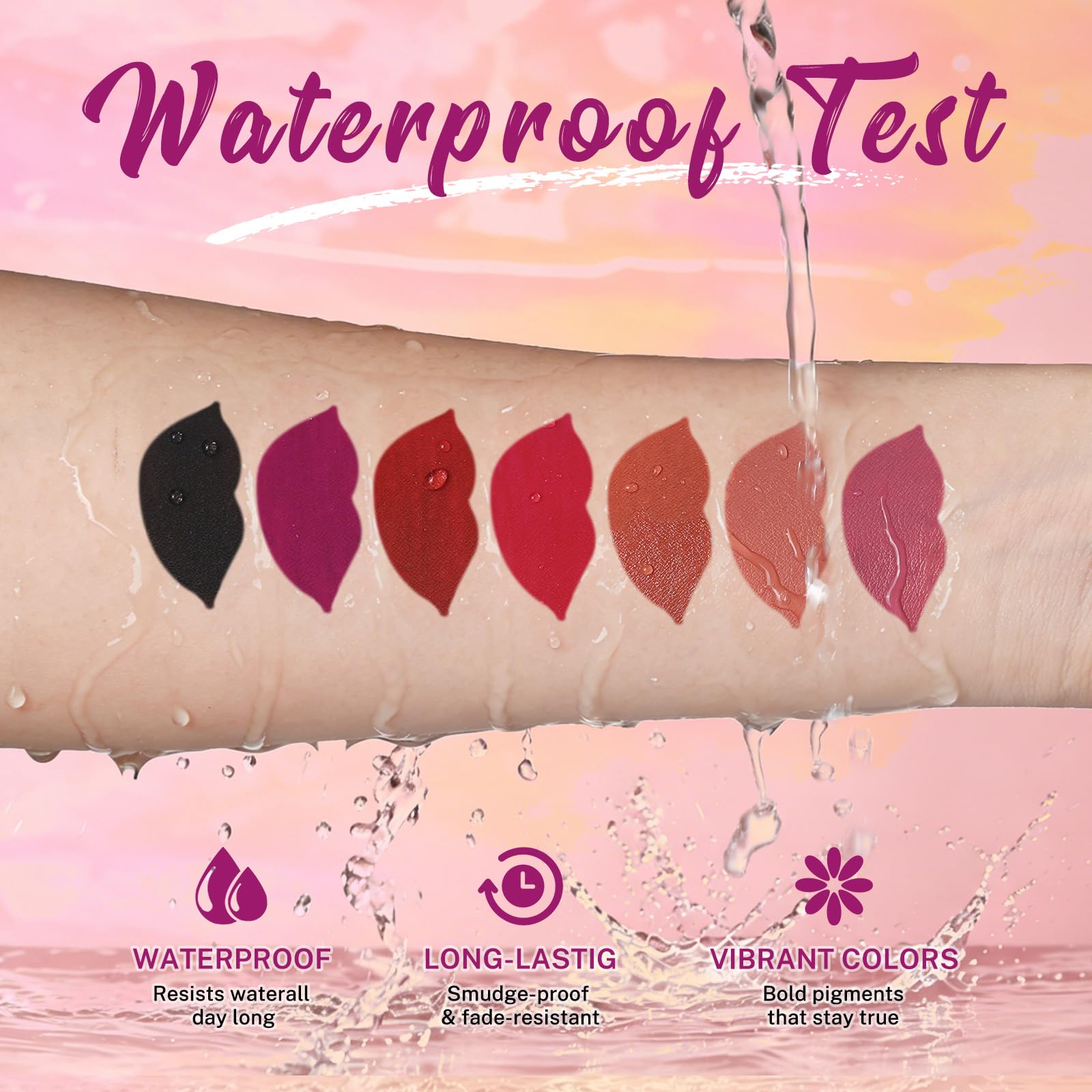 QiBest 7Pcs Matte Liquid Lipstick wiith 1Pc Lip Plumper Makeup Set, Dark Black Purple Lipstick Goth Halloween Lip Set Waterproof Lip Gloss Kit Pigmented Long Lasting Lipstick Makeup for Women & Girls