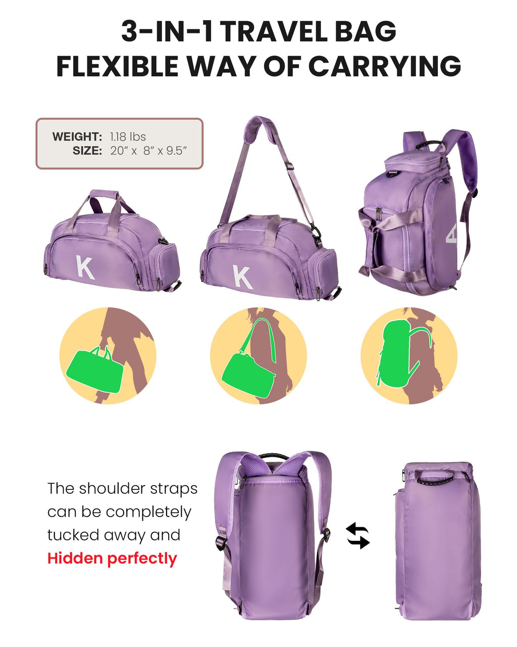 Vogewood Girl Gifts for 10-16, Initial Gym Bags with Shoe Compartment