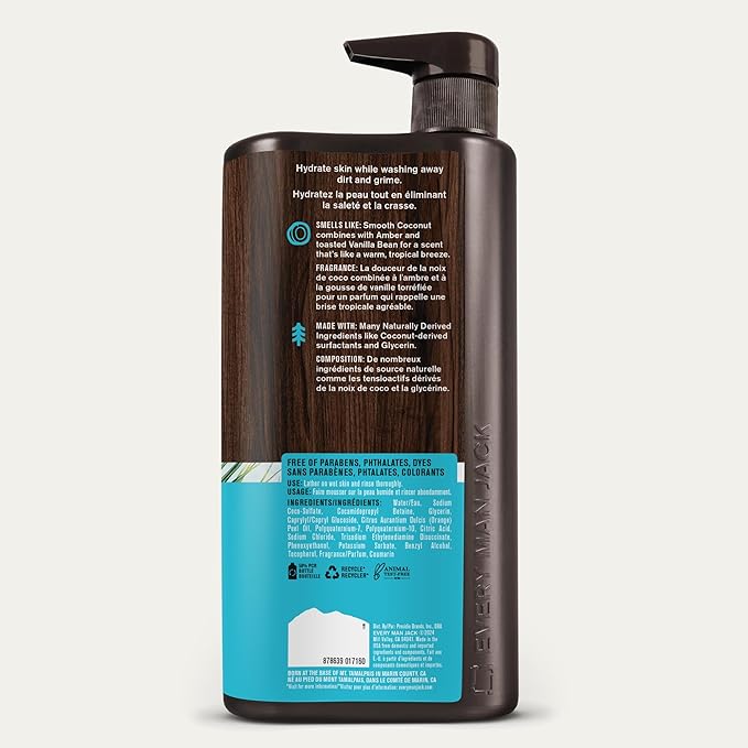 Every Man Jack Hydrating Body Wash for Men, Coconut Driftwood, Value 2pk