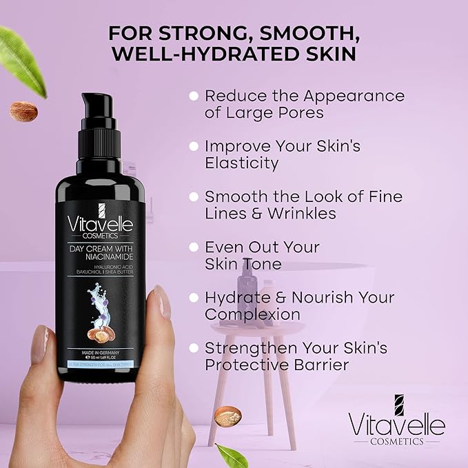 VITAVELLE Pore Refining Face Cream – Daily Hydrating Moisturizer with Vitamin B3, Plant Retinol & Shea Butter – Balancing Skin Care for Smooth, Even Complexion (1.69 Fl Oz)