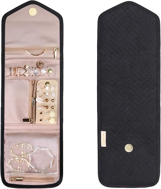 BAGSMART Travel Jewelry Organizer Case Foldable Jewelry Roll, Mini, Black