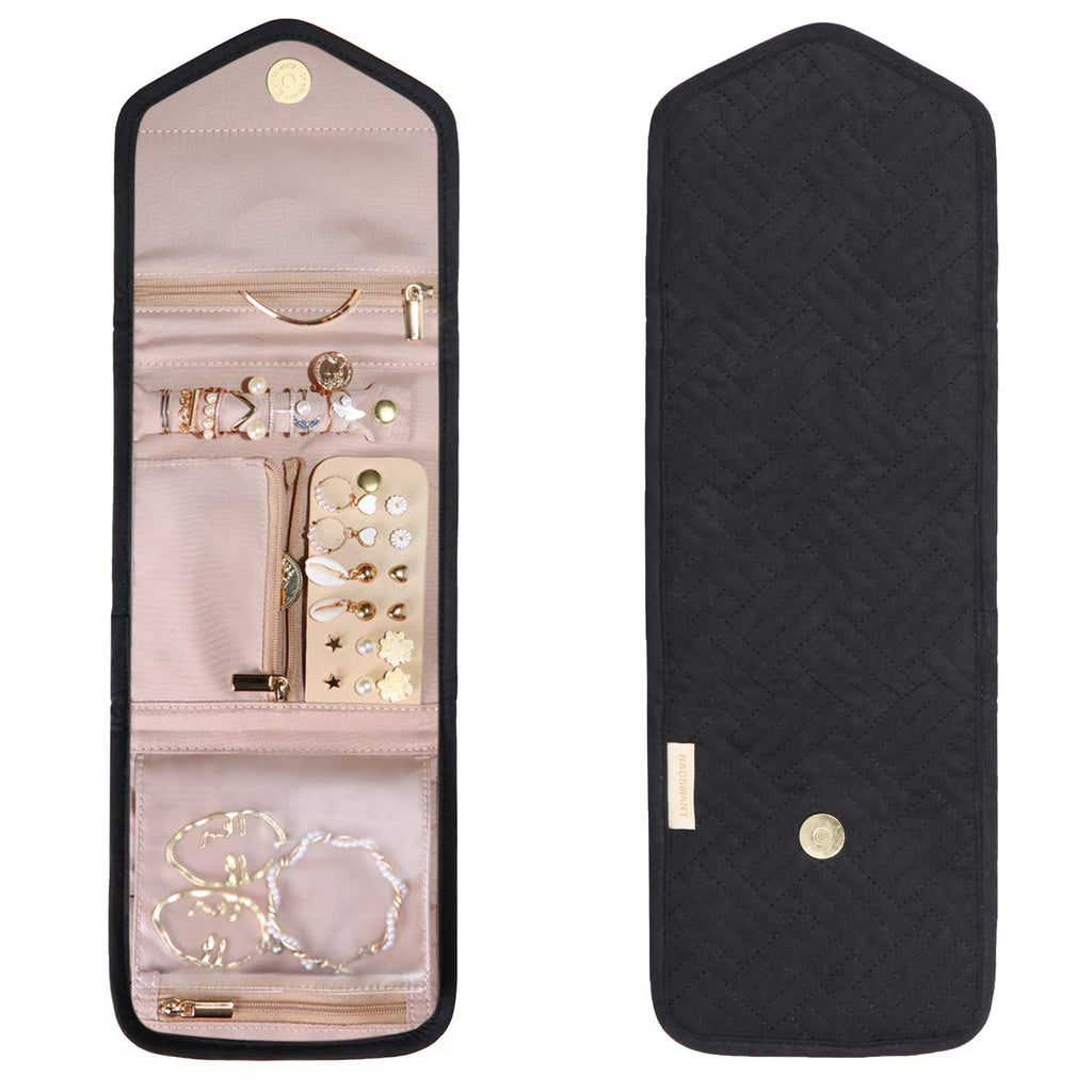 BAGSMART Travel Jewelry Organizer Case Foldable Jewelry Roll, Mini, Black