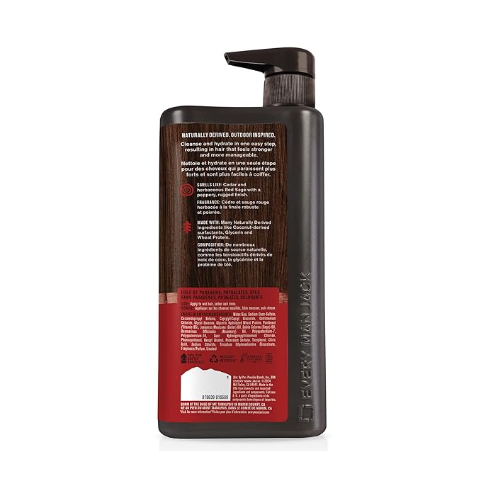 Every Man Jack Men's Shampoo & Conditioner 2-in-1, Cedar Red Sage, 24 oz
