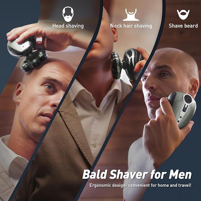 Head Shavers for Bald Men: Update Electric Rotary Shavers with LED Display, IPX6 Rechargeable Head Shaving with Fast Charging, Gray