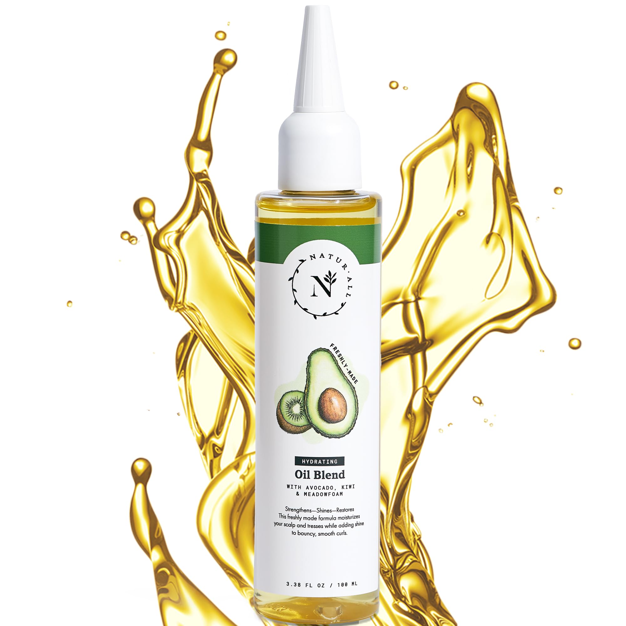 NaturAll Hydrating Hair Oil Blend with Cold pressed Avocado and Kiwi seed oils-Hair Growth Oil with Vitamin E & C- Hair Growth Serum for Hair Repair, Frizz, Breakage & Split Ends (3.38 FL OZ)