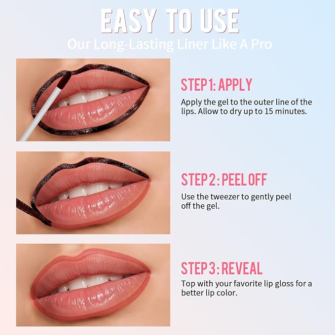 Vevivia Lip Stain - Lip Liner Stain, Long Lasting Peel Off Lip Stain, Natural Peel Off Lip Liner Stain with Tweezer, Easy to Use, Waterproof, Smudge-proof, Transfer-proof, Coffee