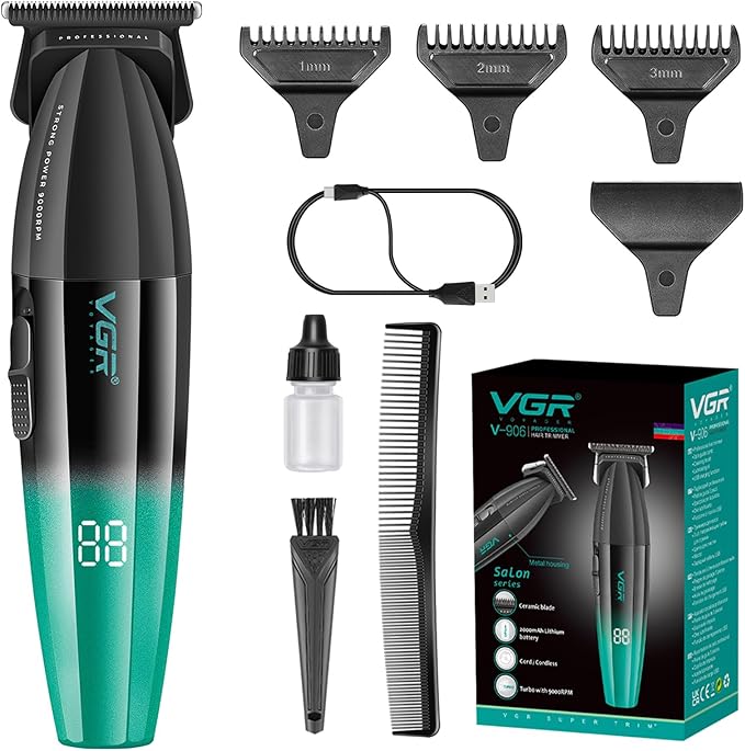 VGR 906 Cordless Hair Trimmer for Men with Zero-Gap T-Blade, Green