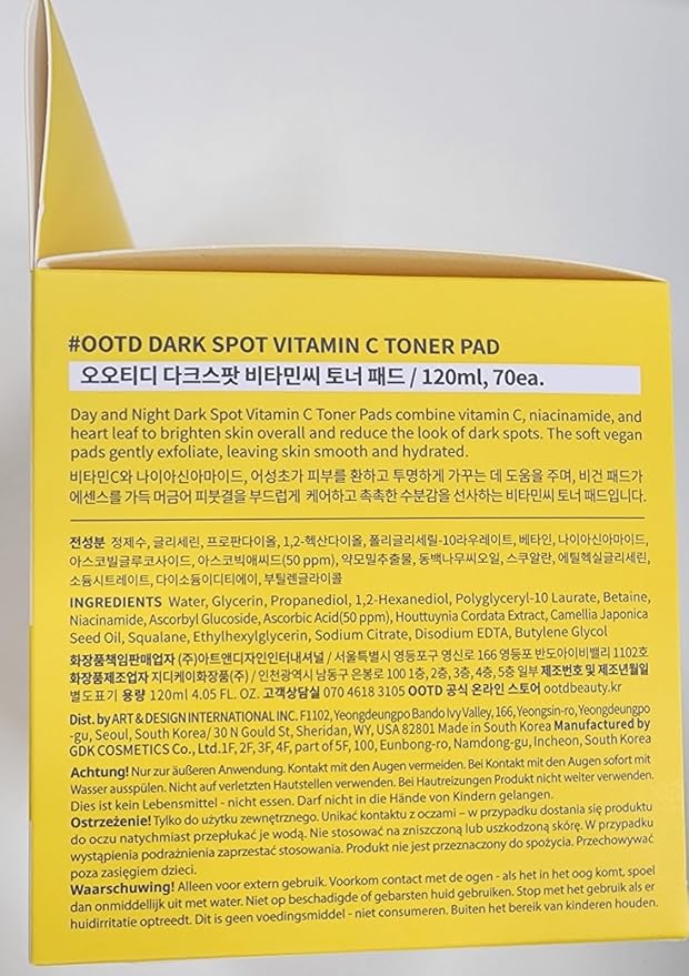 #OOTD Vitamin C Toner Pads with Niacinamide,70 Pads | Korean Skincare