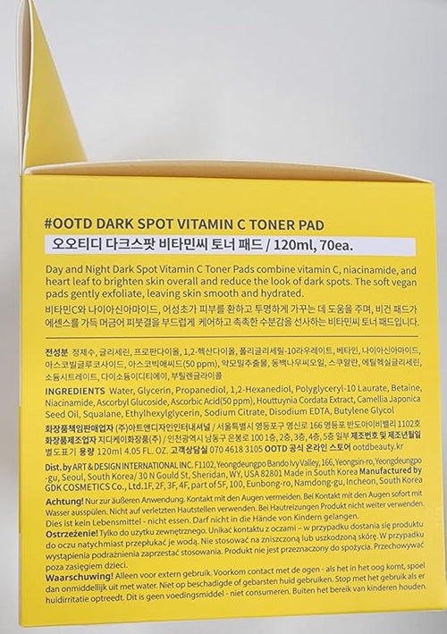 #OOTD Vitamin C Toner Pads with Niacinamide,70 Pads | Korean Skincare