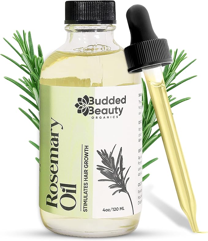 BuddedBeauty Organics Natural Rosemary Essential Oil for Hair Growth - Hair Treatment with Dropper Bottle for Women and Men