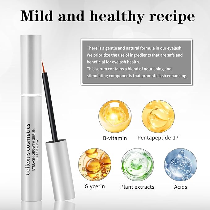Eyelash Growth Serum: Uses an advanced nourishing formula to promote eyelash growth, resulting in longer and thicker lashes - Gentle, vegan formula, no animal testing (3ml)