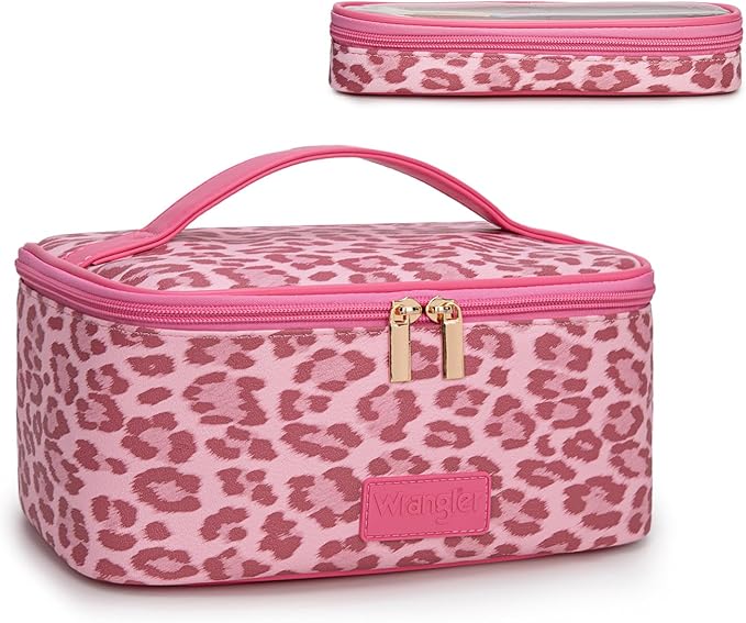 Wrangler Travel Makeup Bag 2pcs Set Cosmetic Bag with Makeup Brush Holder