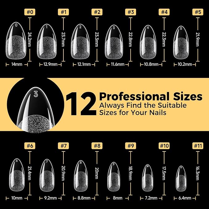 UNA GELLA 600 Pcs Almond Gel Nail Tips, Pre Etched Medium Almond Nail Tips
