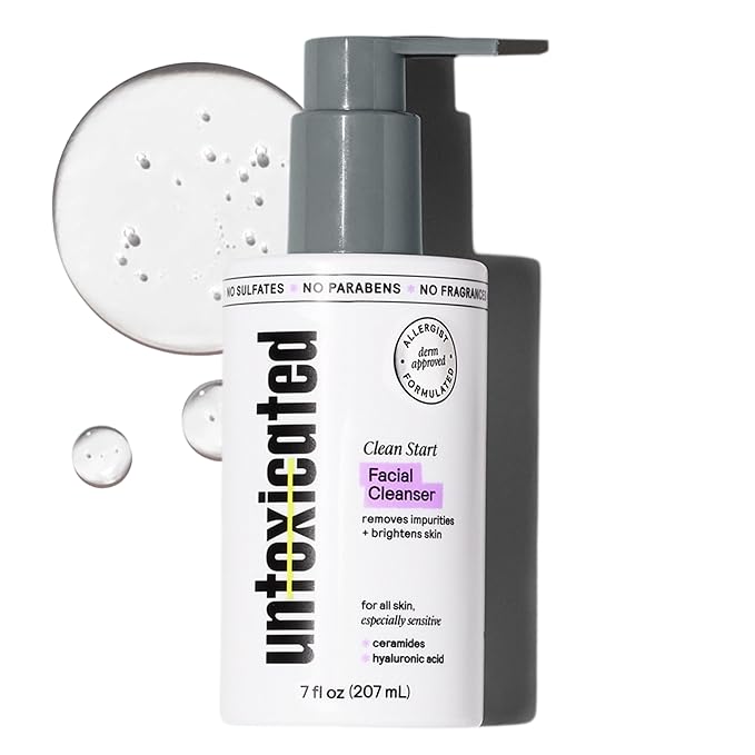 Untoxicated Face Wash - Gentle & Hydrating Face Cleanser for Sensitive Skin - Ceramides, Hyaluronic Acid & Glycerin - No Common Irritants - Non-Foaming - Soap Free - Fragrance Free - 7 Ounce