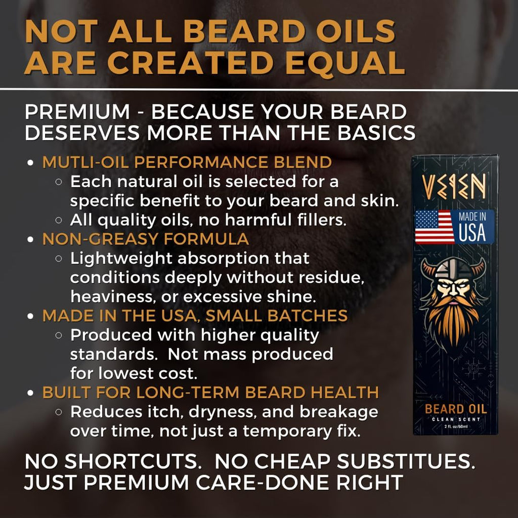 Veien Beard Oil for Men, Clean White Tea Scent, 2oz
