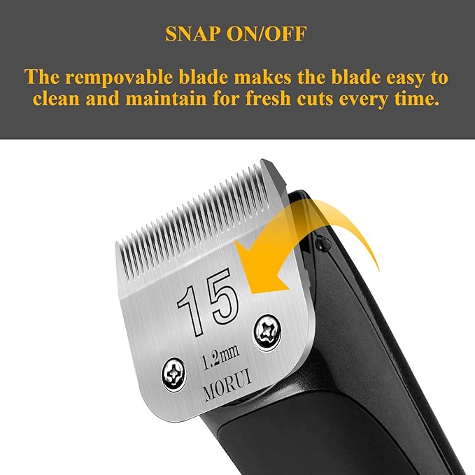 morui 15 Cut Length 3/64"(1.2mm) Detachable Pet Dog Clipper Blades UltraEdge Series Clipper Blades for Dog Grooming Compatible with Most Andis,Oster A5 Wahl KM Series Clippers