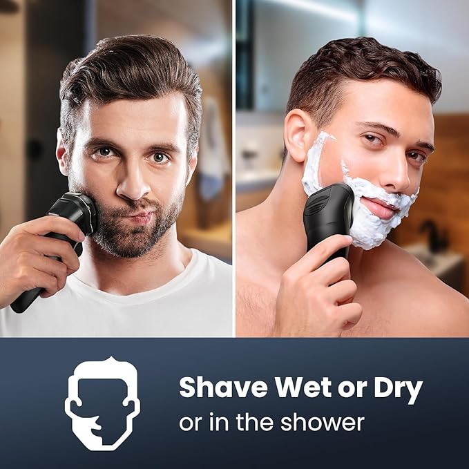 Cordless Electric Razor for Men: IPX7 Waterproof Rotary Shaver - 4D Flex Precision Blades with Pop Up Trimmer