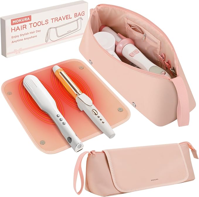 MOKURA Hair Tools Travel Bag with Heat Resistant Mat Gifts for Women, Mon