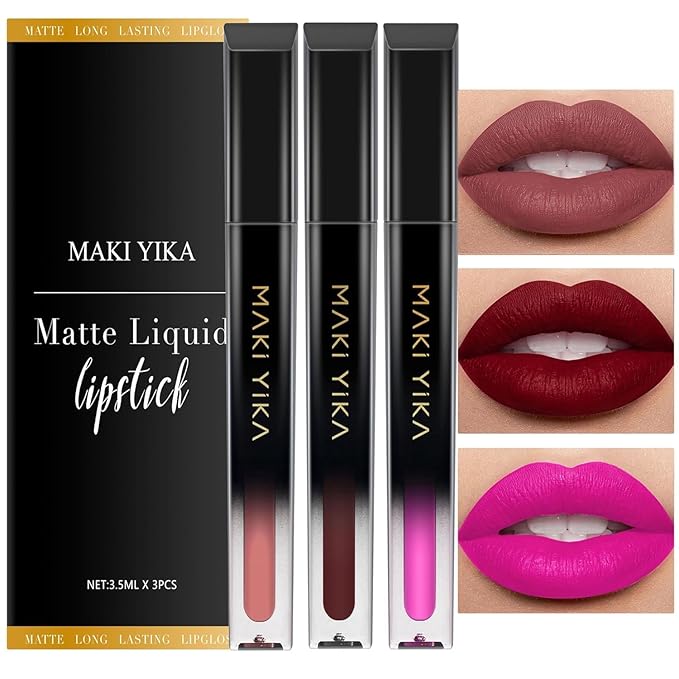 MAKI YIKA 3Pc Red Lipstick Set for Women Color Stay Nude Red Pink Lipstick