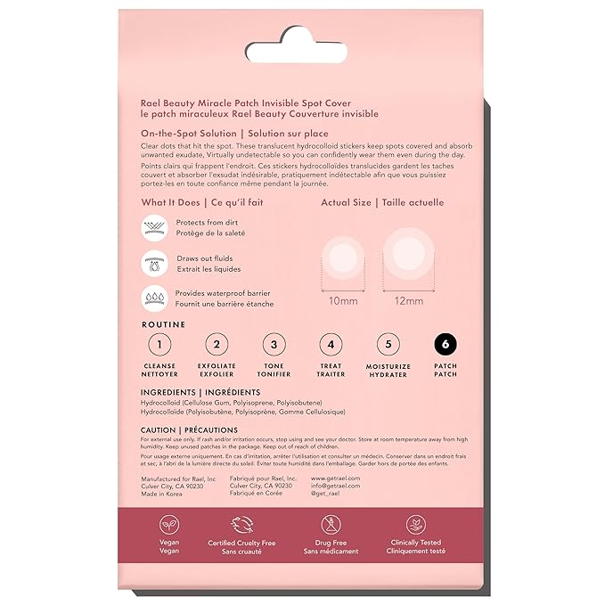 Rael Pimple Patches, Miracle Invisible Spot Cover - Hydrocolloid Acne Pimple Patch, Absorbs Zits & Blemish, Korean Skin Care, 2 Sizes (72 Count)