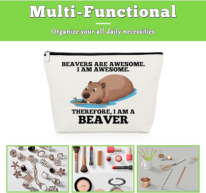 Gevody Beaver Gifts for Women Makeup Bag for Beaver Lovers Inspirational Gifts for Best Friend Cosmetic Bag Christmas Birthday Presents for Animal Lover Daughter Sister Coworker Travel Cosmetic Pouch