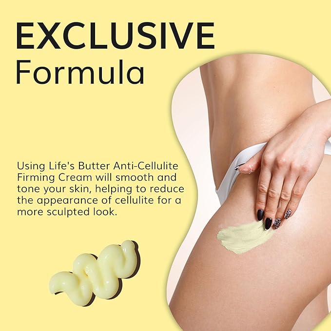 Life's Butter Anti-Cellulite Cream - 100% Natural - Made in USA - Cruelty-Free - Hypoallergenic - Best Cellulite Reduction - Skin Firming + Tightening for Women L-Carnitine + CoQ10 + Caffeine 6 fl oz