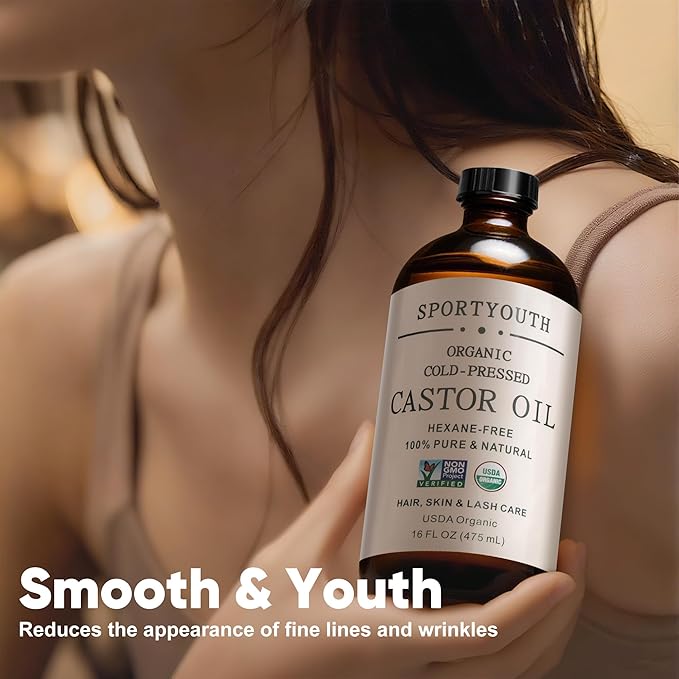 SPORTYOUTH USDA Organic Castor Oil Cold Pressed Hexane Free Glass Bottle