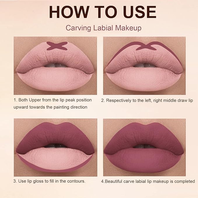 Rosarden 2Pcs Matte Lipstick and Lip Liner Set, Cream Nude Mauve Long Lasting Waterproof Lipliner Pencil & Plumper Lip Gloss, Retractable Lip Liner and Liquid Lipstick for Women Girls Lip Makeup (#02)