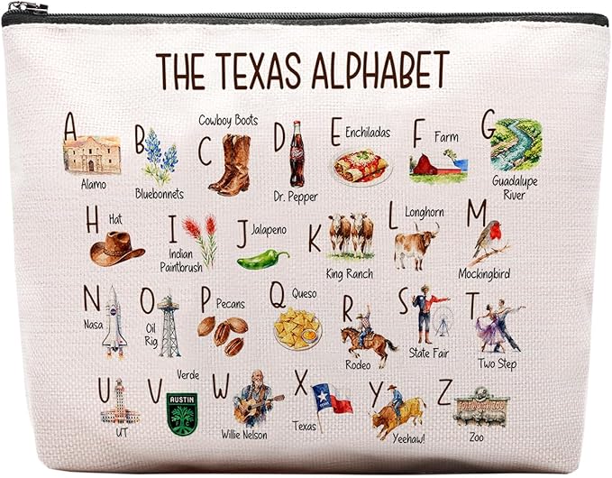 CEASQVAA Cute Texas State Souvenirs Gift Makeup Bag Texas Themed Gifts for Women Alphabet Travel Cosmetic Bag Pouch