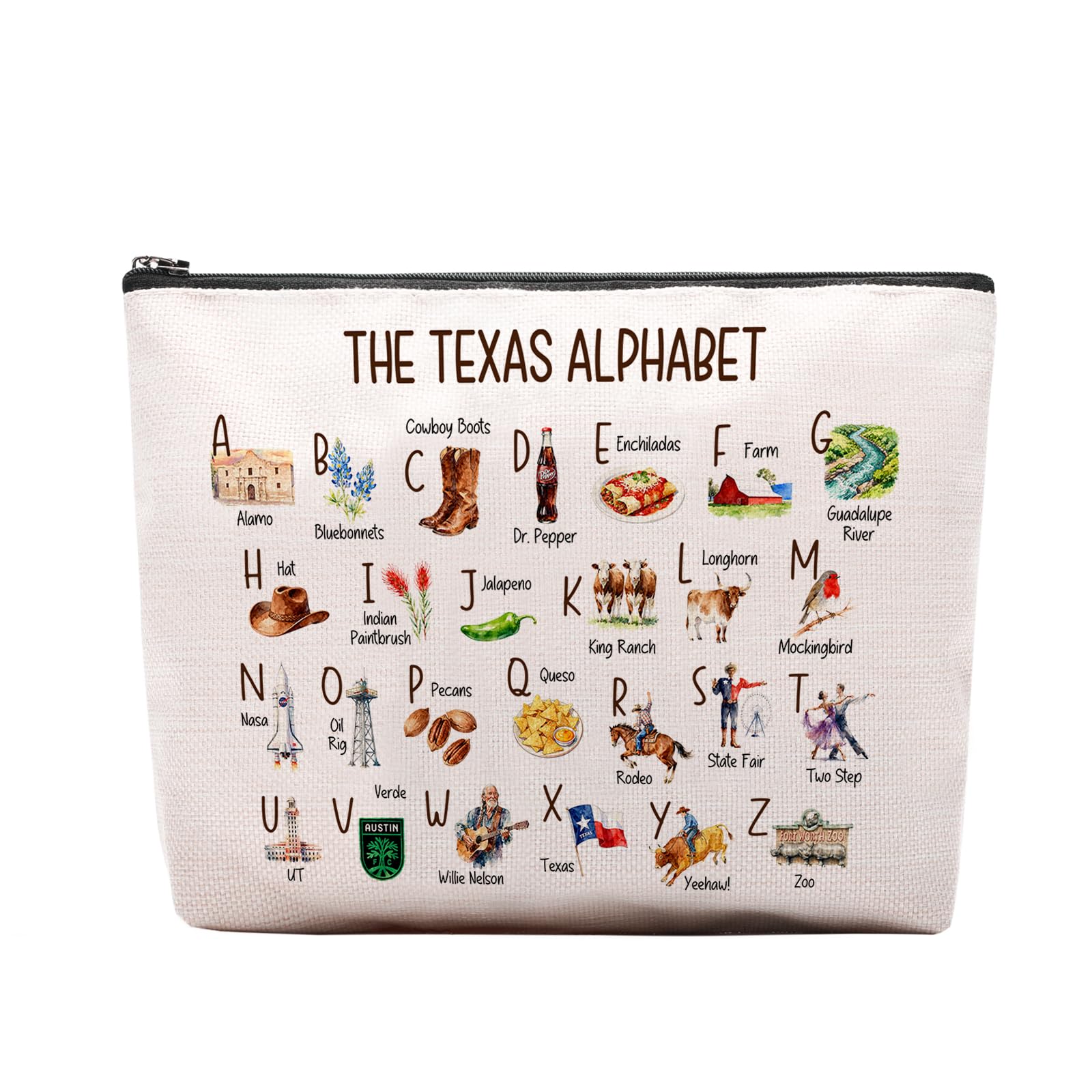 CEASQVAA Cute Texas State Souvenirs Gift Makeup Bag Texas Themed Gifts for Women Alphabet Travel Cosmetic Bag Pouch