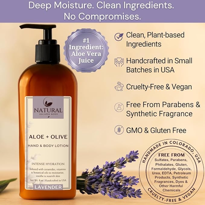 Natural Escapes Lavender Hand & Body Lotion for Dry, Sensitive Skin, 8oz