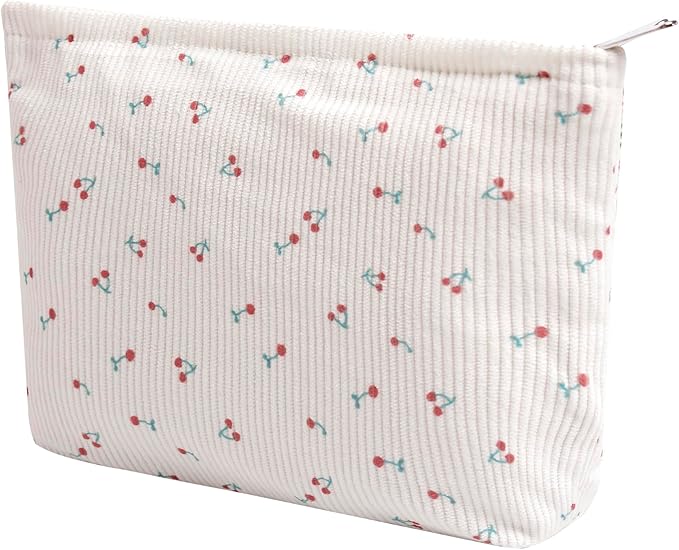 Gardsell Cosmetic Bags for Women - Corduroy Cosmetic Bag Aesthetic Women Handbags Purses Smile Dots Makeup Organizer Storage Makeup Bag Girls Case Bags (Flowers-Cherry)