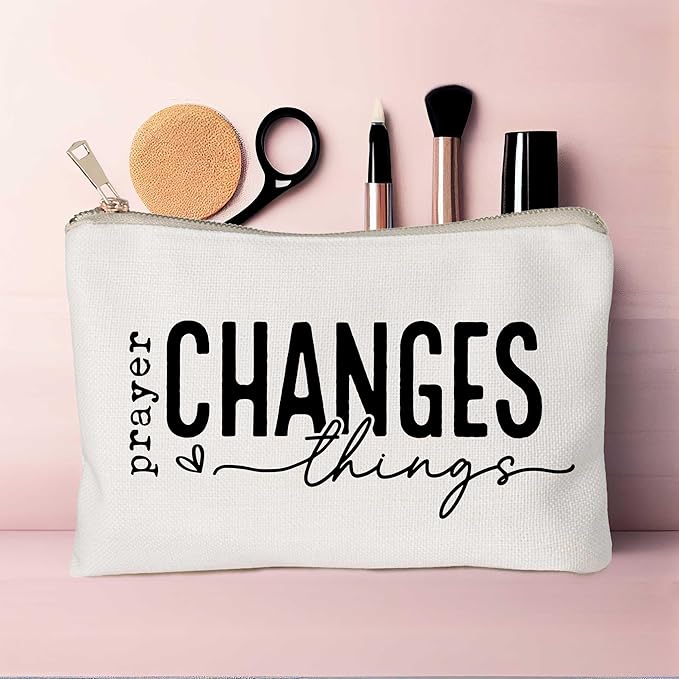 HubbgDesign Prayer Changes Things Makeup Bag Christian Worthy You Matter Travel Bag Religious Faith Makeup Case Bible Verse Cosmetic Bag Sister Christian Gift Toiletry Bag Gift