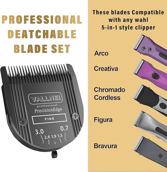 [2 Pack] 5-in-1 Replacement Clipper Blade, Detachable & Adjustable Dog Grooming Blade Compatible with Wahl Arco, Bravura, Chromado, Creativa, Figura, Motion & SuperGroom (Black)
