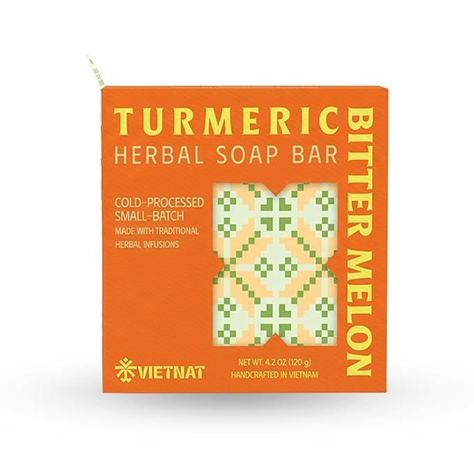 VIETNAT Bitter Melon & Turmeric Natural Bar Soap - 2-in-1 Luxurious Handmade Cold Process Soap Bar for Women's or Men's Body Wash - Refreshing Cleanse for Sweat, Oil & Buildup, 4.2 oz (120g)