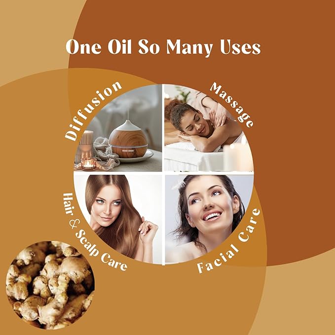 LOTUSJOY Ginger Essential Oil for Skin, Hair, Lymphatic Drainage Massage, 1 Oz
