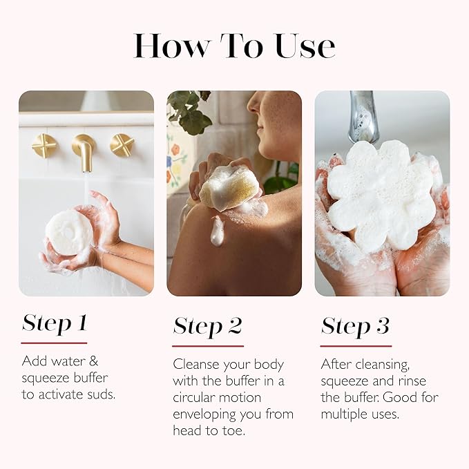 Spongellé French Lavender Daisy Spongette Bath Sponge | Built-in Body Wash & Body Scrubber, Shower Loofah Sponge for Women, Travel Essentials | 7+ uses