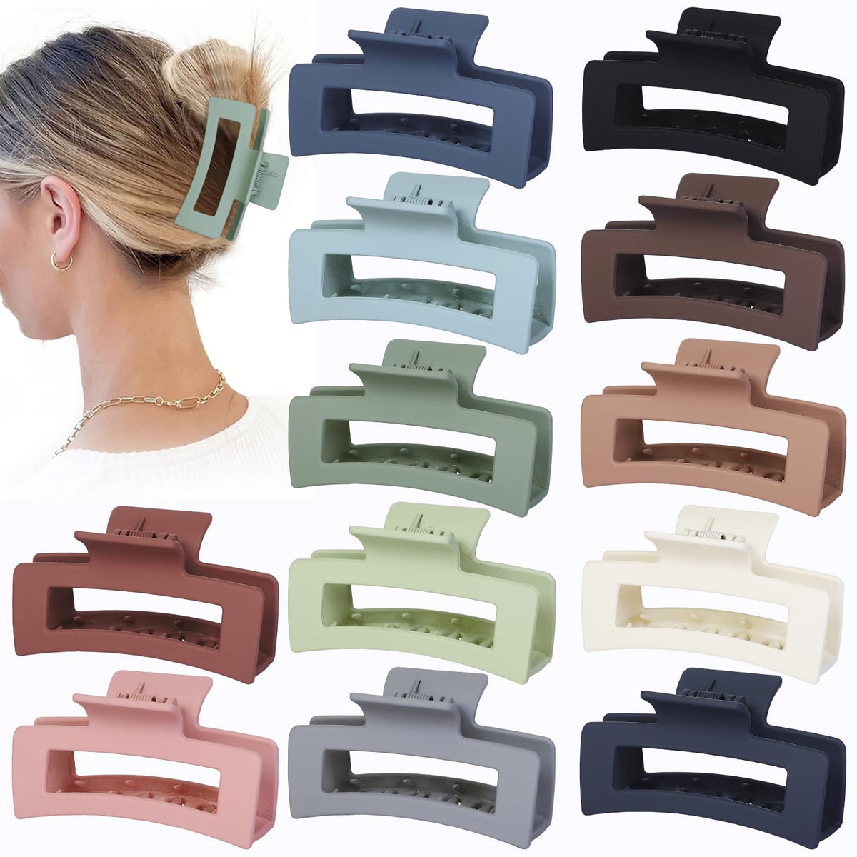 Sisiaipu 3.5 Inch Hair Clips - 12 Pcs Square Jaw Clips for Thick and Thin Hair, Rectangular Hair Accessories for Women and Girls - Neutral