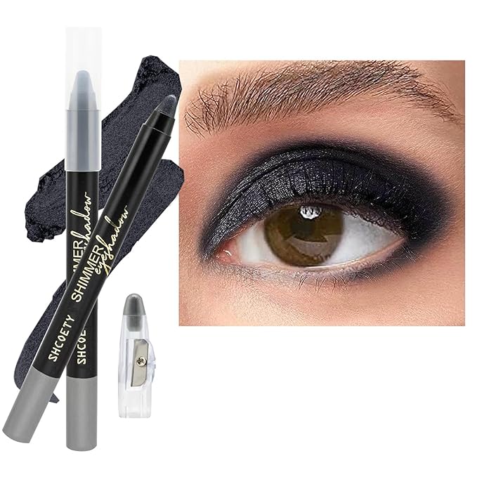 Daeuwiutr Black Eyeshadow Stick, Highlighter Eye Liner,Eye Brightener Stick, Shimmer Creamy Eyeshadow, Waterproof eye shadow Pencil Long Lasting Eye Shadow Makeup.#7 black shimmer