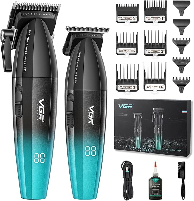 VGR 640 Professional Hair Clippers for Men with Clipper Trimmer Set, Green