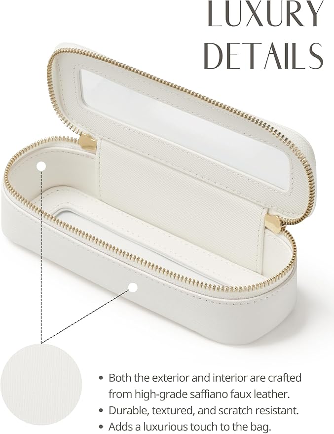 Popvibe Slim Makeup Brush Bag Travel Clear Toiletry Bag for Women Cute White Make Up Bag for Traveling Cosmetic Bag Organizer Waterproof Tansparent Beauty Makeup Case